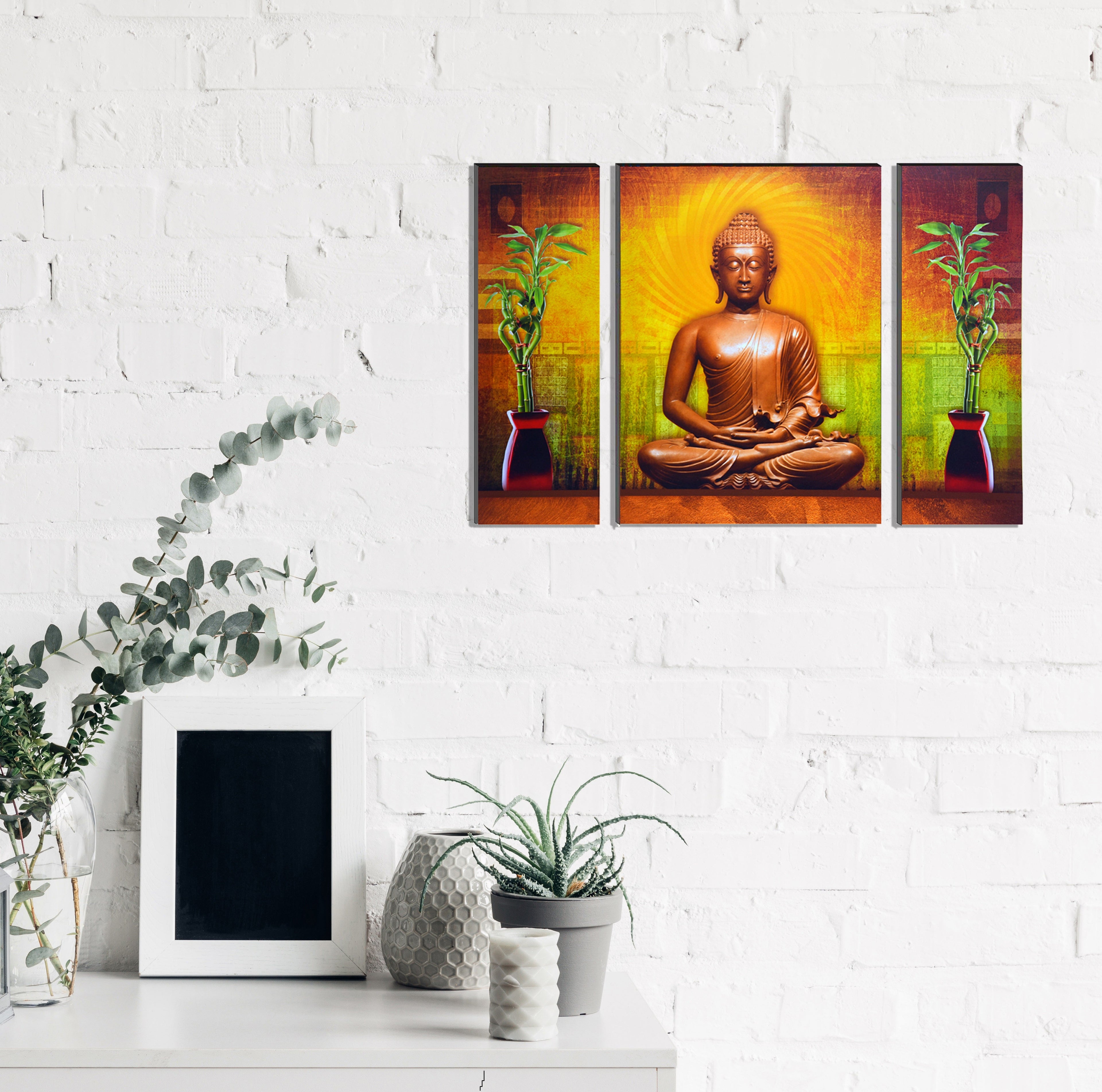 6MM MDF Set of 3 Lord Buddha Satin Matt Texture UV Art Painting Kafalo