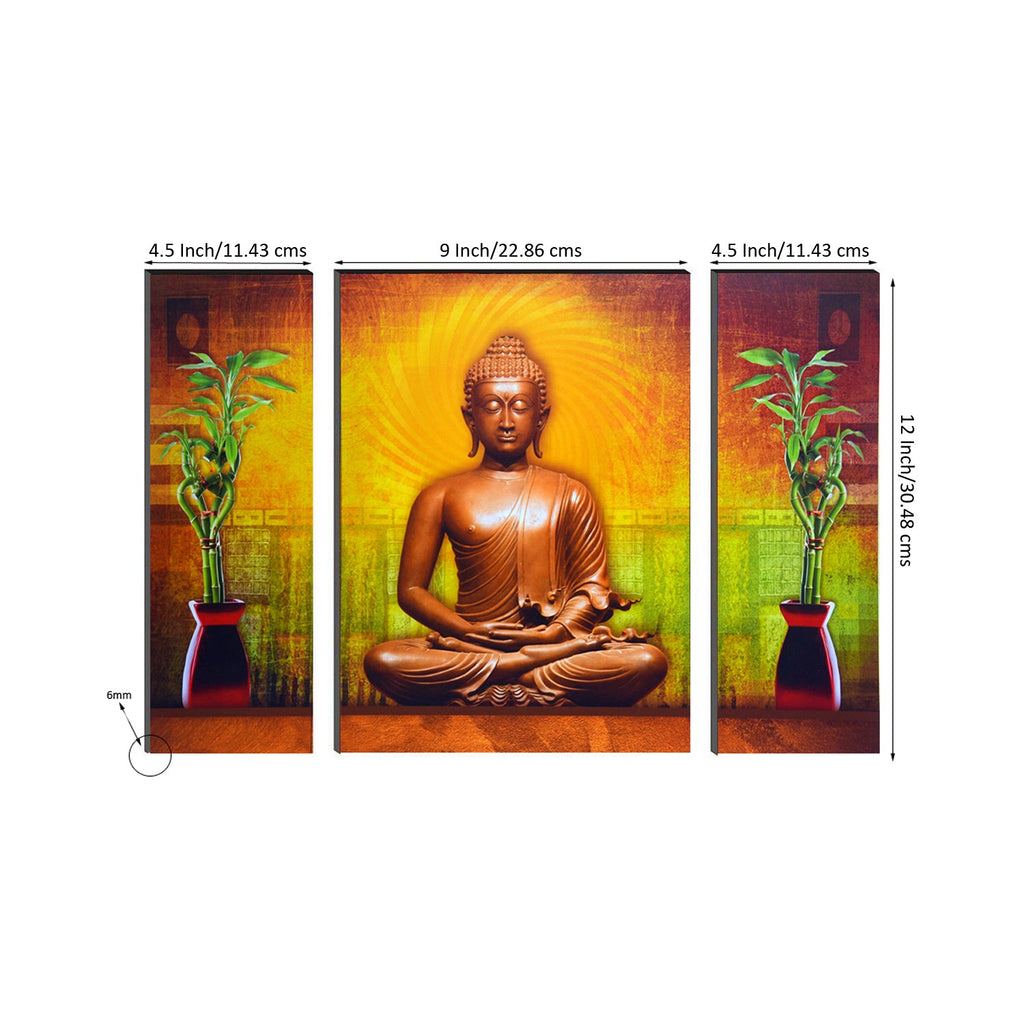 6MM MDF Set of 3 Lord Buddha Satin Matt Texture UV Art Painting Kafalo
