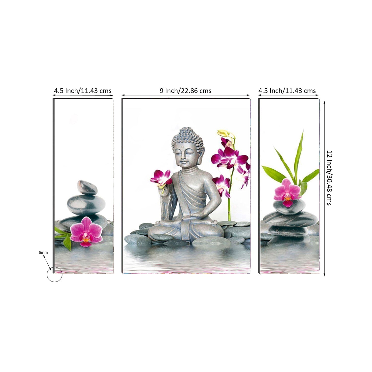 6MM MDF Set of 3 Lord Buddha Satin Matt Texture UV Art Painting Kafalo