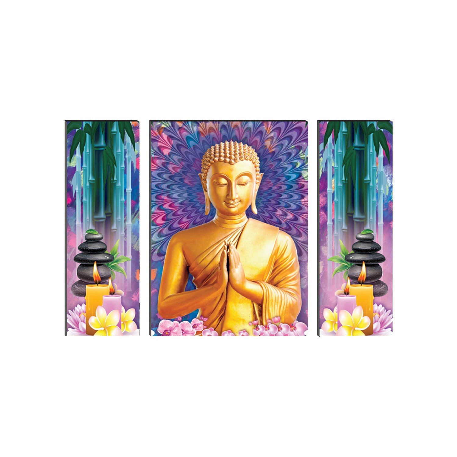 6MM MDF Set of 3 Lord Buddha Satin Matt Texture UV Art Painting Kafalo