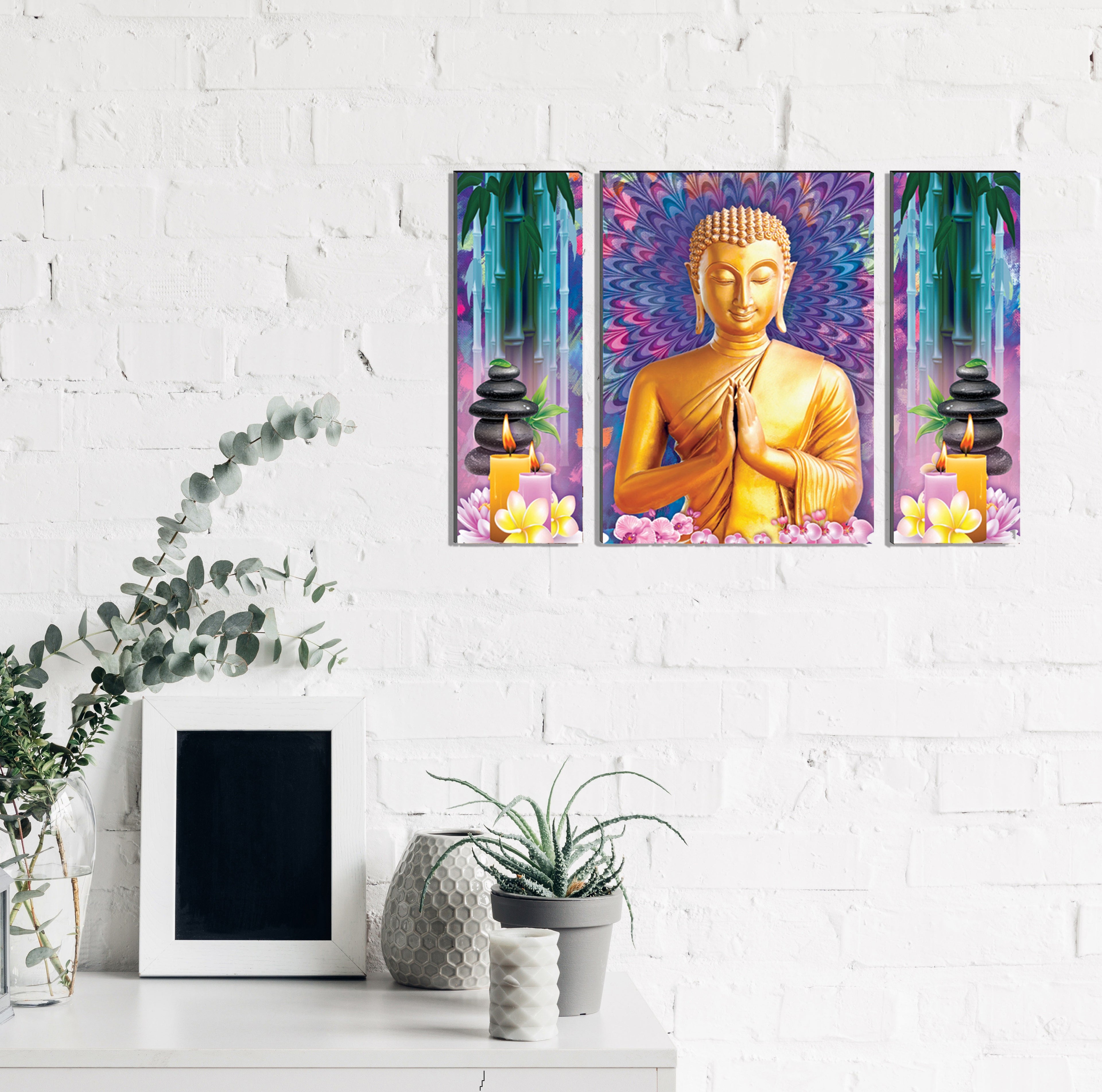 6MM MDF Set of 3 Lord Buddha Satin Matt Texture UV Art Painting Kafalo