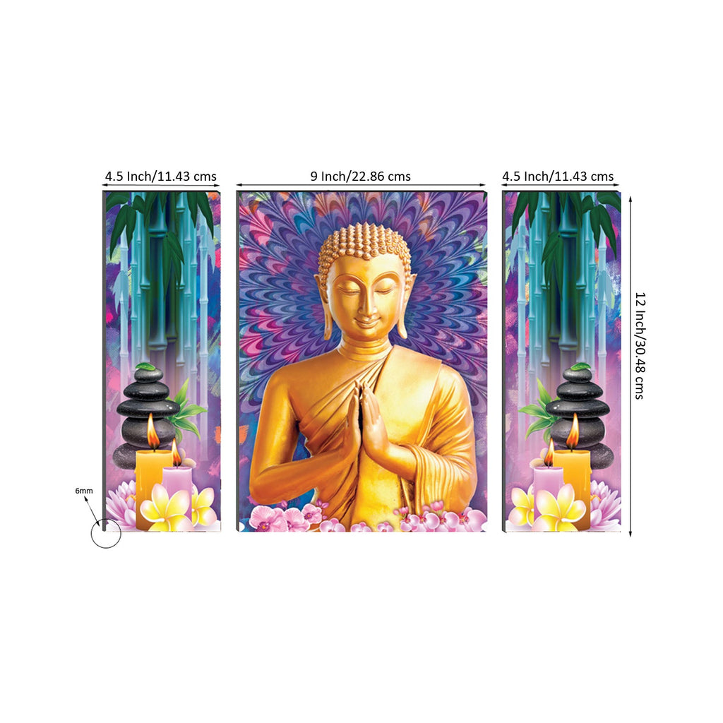 6MM MDF Set of 3 Lord Buddha Satin Matt Texture UV Art Painting Kafalo