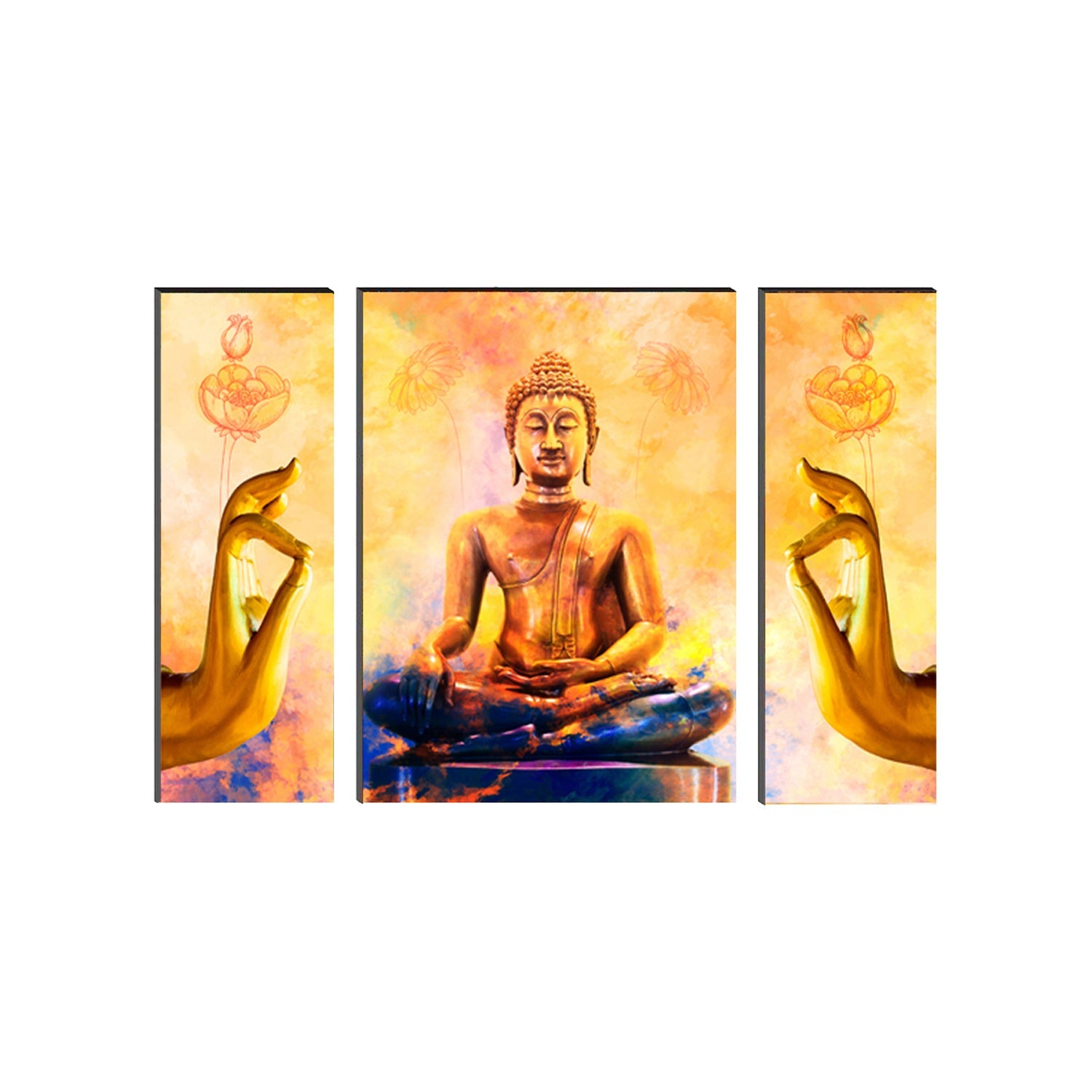 6MM MDF Set of 3 Lord Buddha Satin Matt Texture UV Art Painting Kafalo