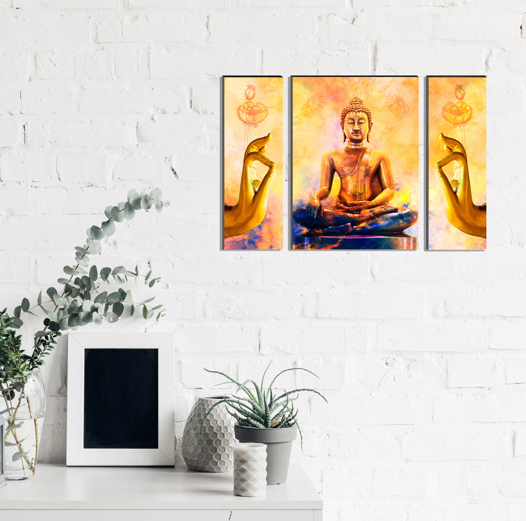 6MM MDF Set of 3 Lord Buddha Satin Matt Texture UV Art Painting Kafalo