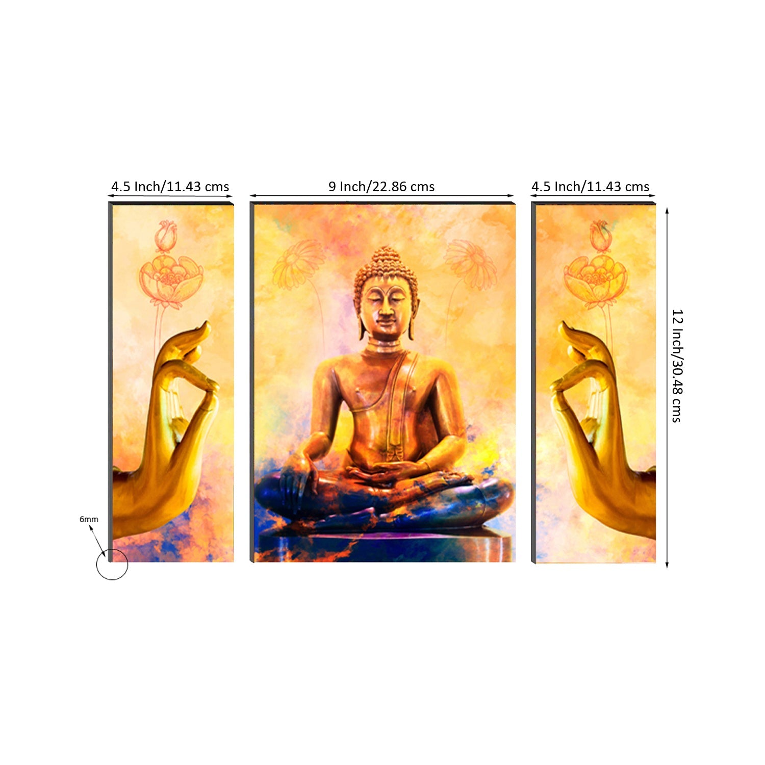 6MM MDF Set of 3 Lord Buddha Satin Matt Texture UV Art Painting Kafalo