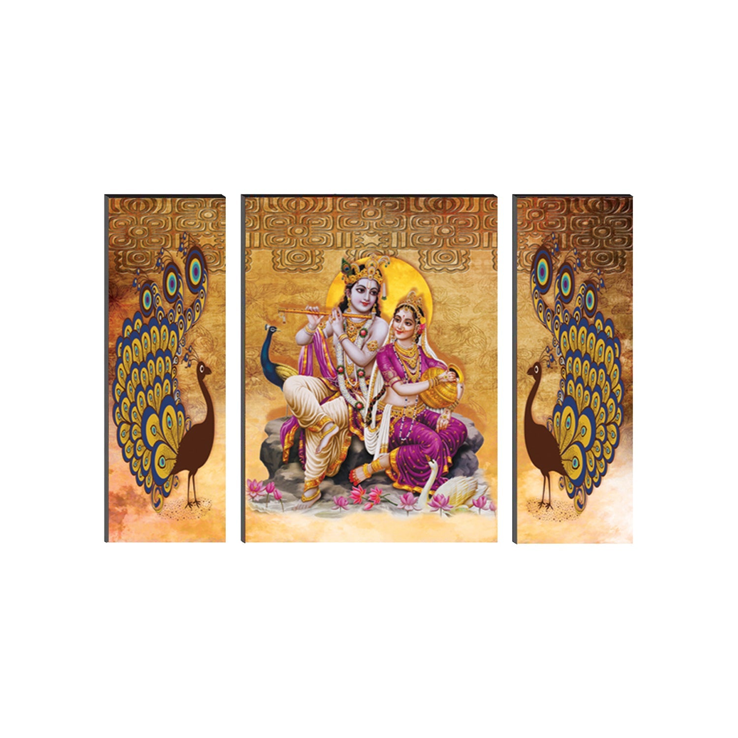 6MM MDF Set of 3 Radha Krishna Satin Matt Texture UV Art Painting Kafalo