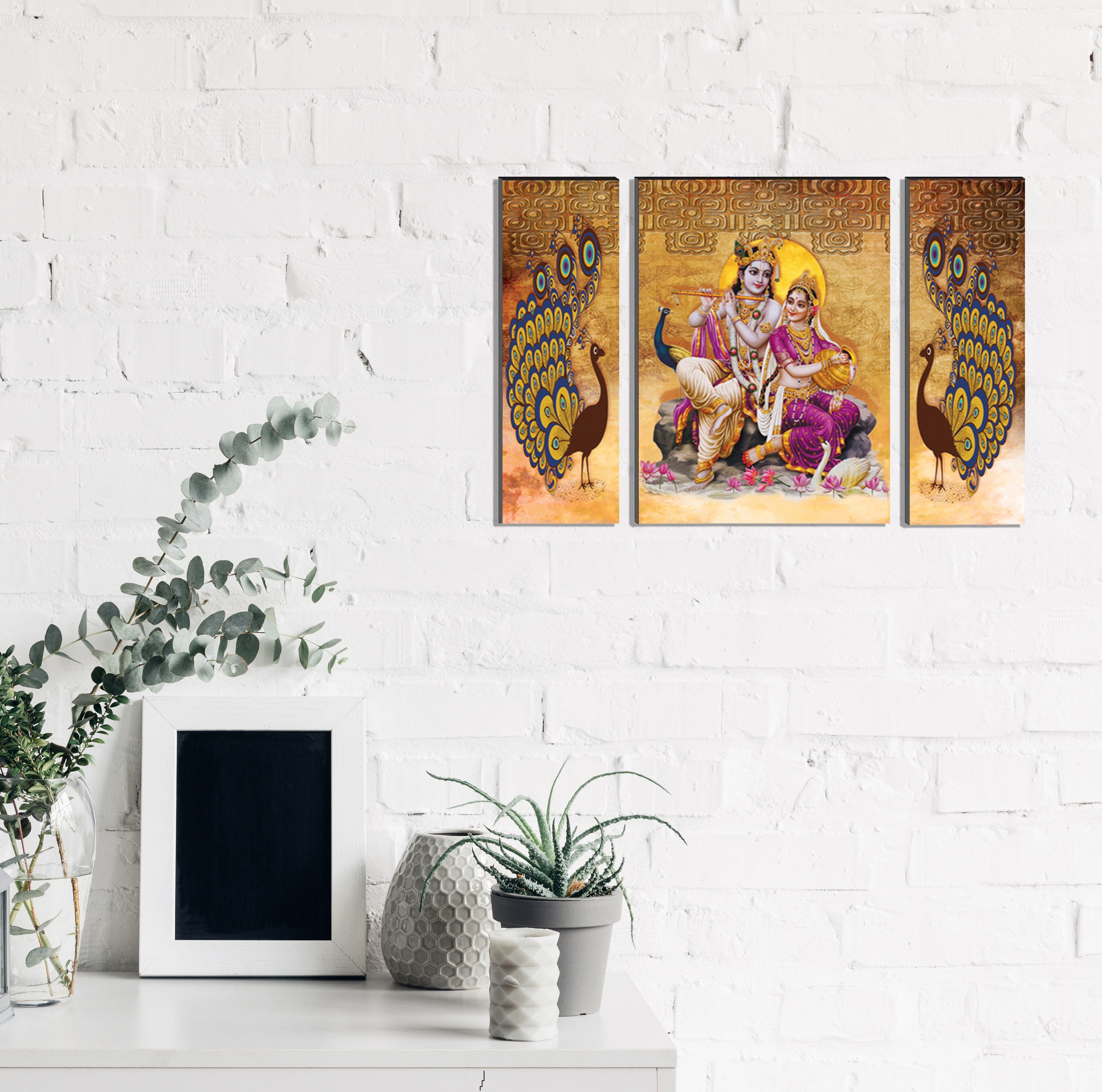 6MM MDF Set of 3 Radha Krishna Satin Matt Texture UV Art Painting Kafalo