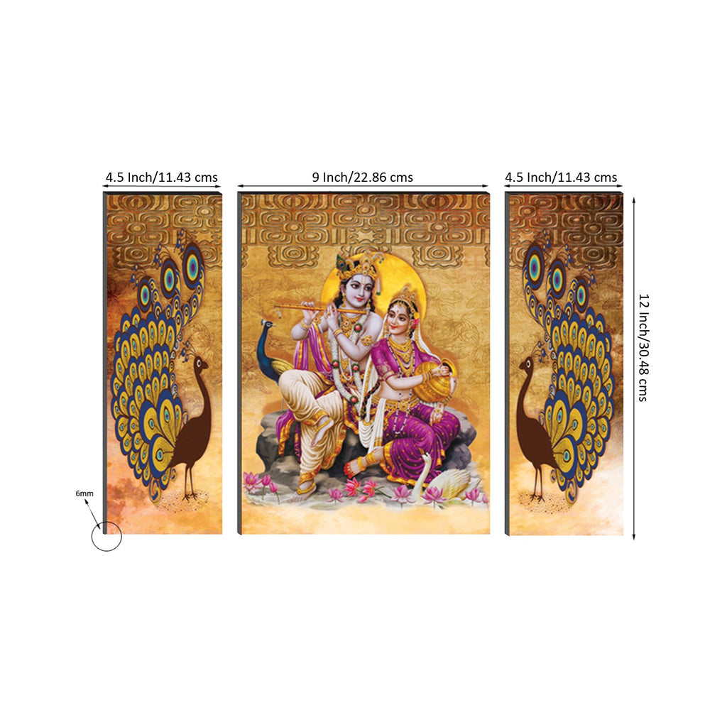 6MM MDF Set of 3 Radha Krishna Satin Matt Texture UV Art Painting Kafalo