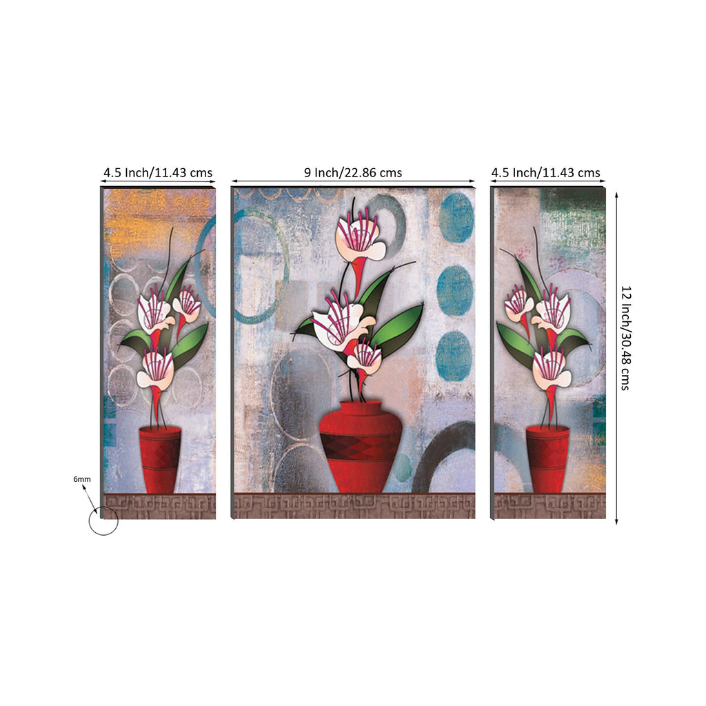 6MM MDF Set of 3 Botanical Floral Satin Matt Texture UV Art Painting Kafalo