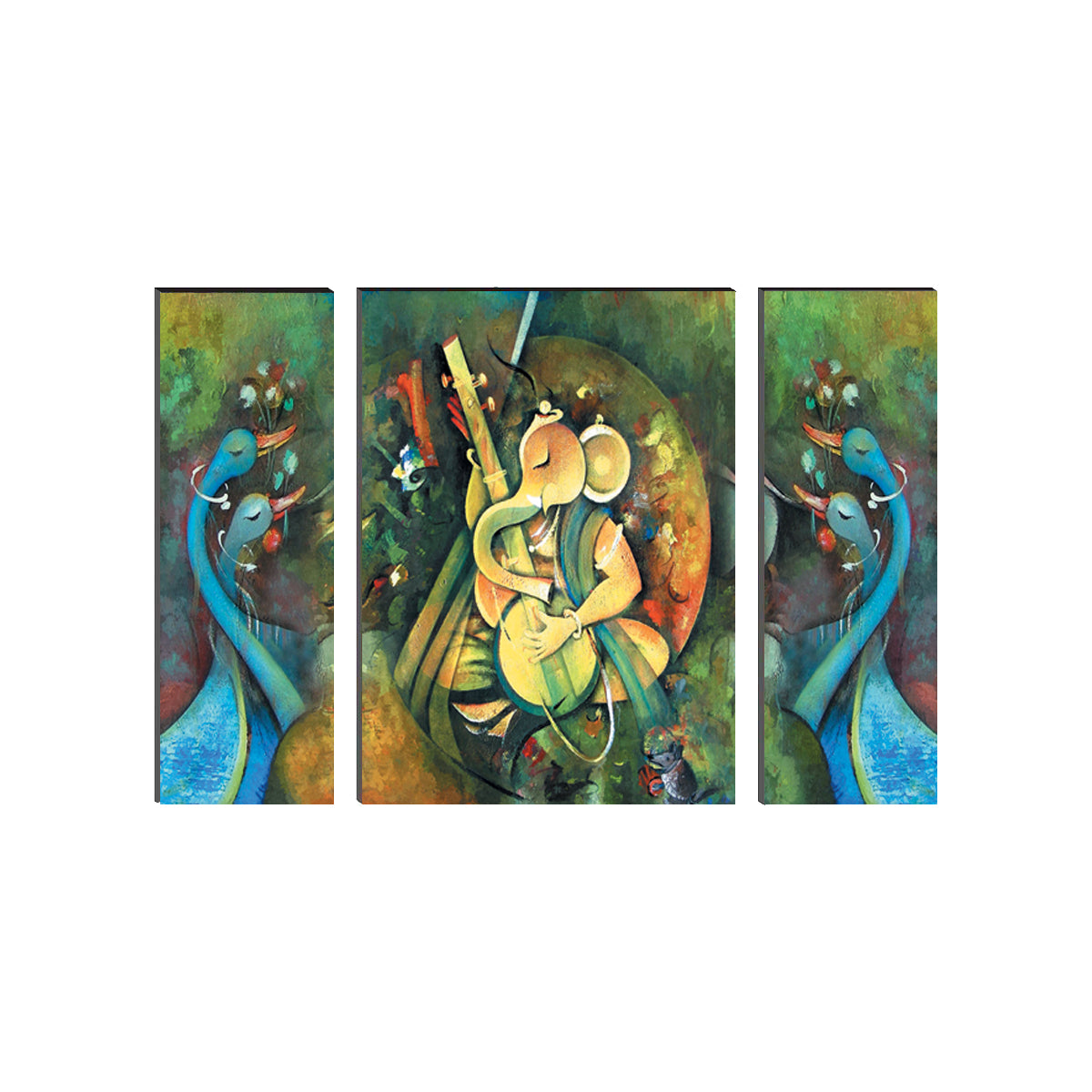6MM MDF Set of 3 Musician Lord Ganesha Satin Matt Texture UV Art Painting Kafalo