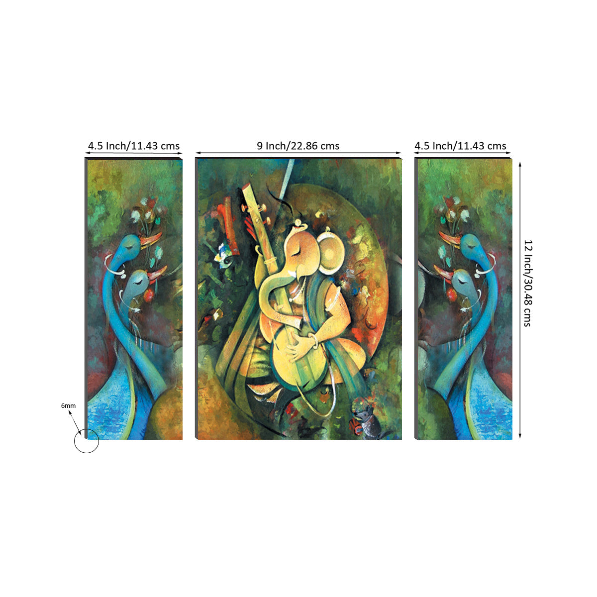 6MM MDF Set of 3 Musician Lord Ganesha Satin Matt Texture UV Art Painting Kafalo