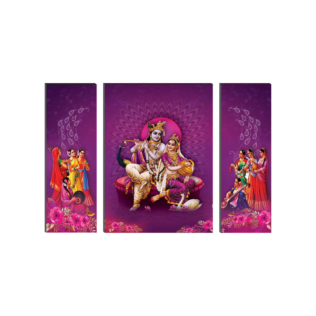6MM MDF Set of 3 Radha Krishna Satin Matt Texture UV Art Painting Kafalo