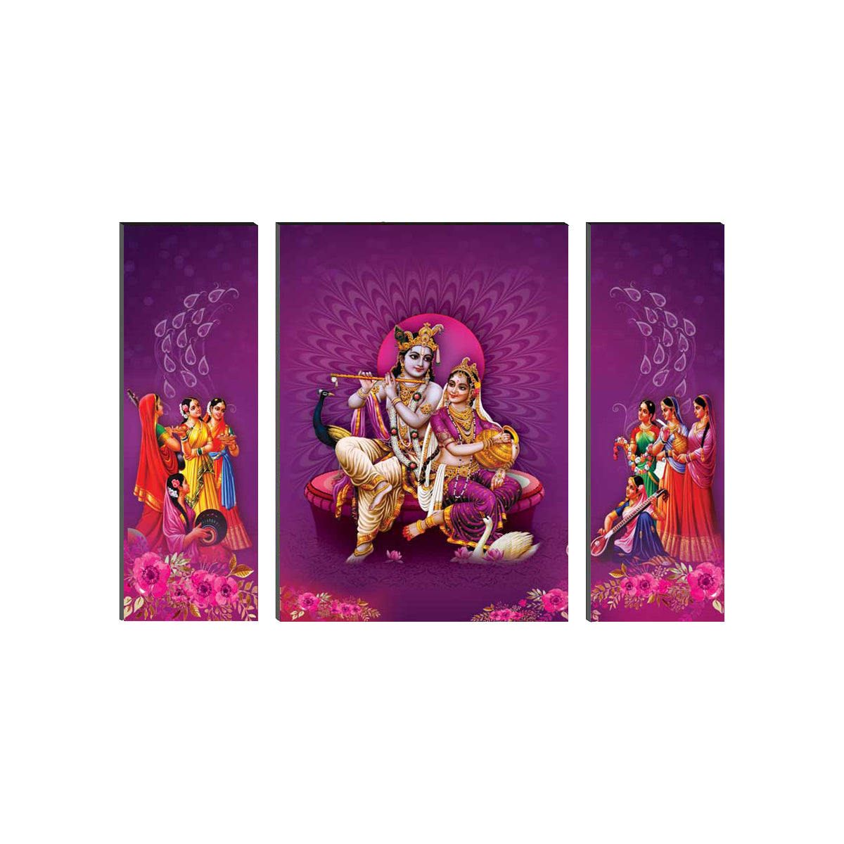 6MM MDF Set of 3 Radha Krishna Satin Matt Texture UV Art Painting Kafalo