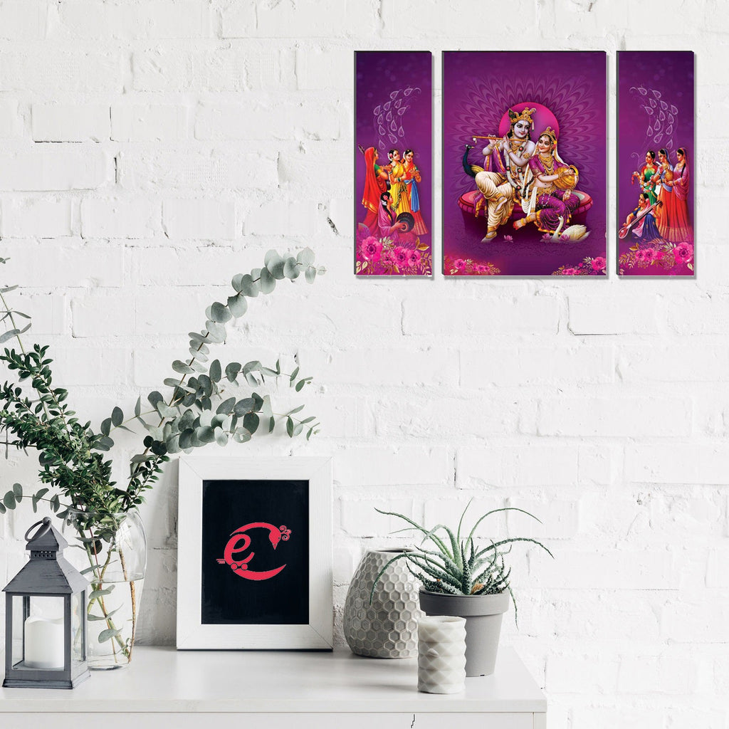 6MM MDF Set of 3 Radha Krishna Satin Matt Texture UV Art Painting Kafalo