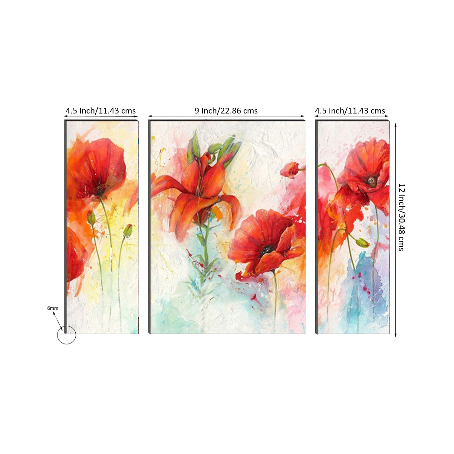 6MM MDF Set of 3 Botanical Floral Satin Matt Texture UV Art Painting Kafalo
