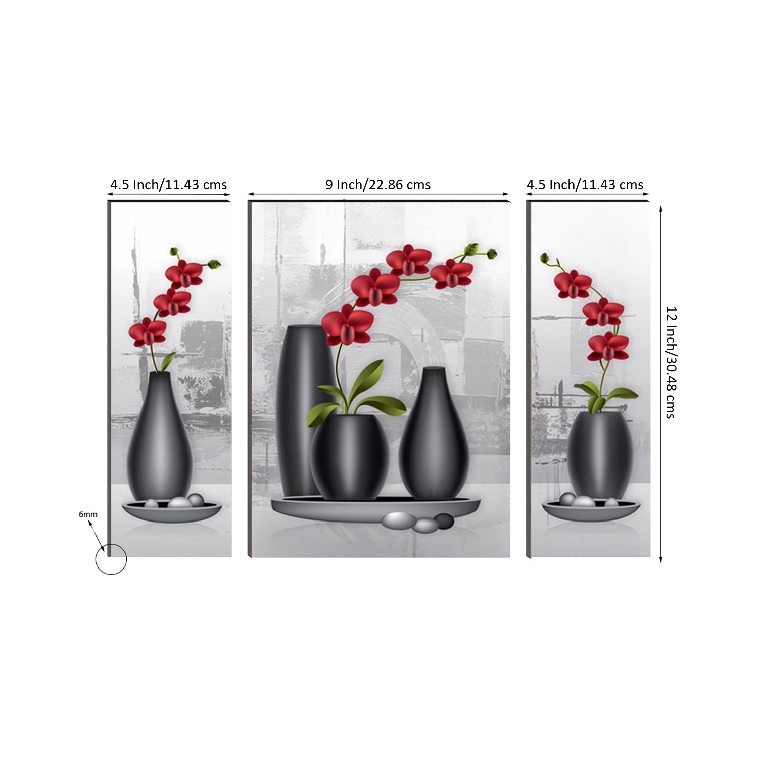 6MM MDF Set of 3 Botanical Floral Satin Matt Texture UV Art Painting Kafalo