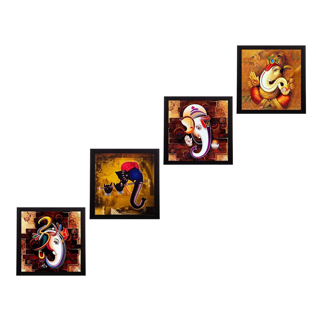 Set Of 4 Lord Ganesha Satin Matt Texture UV Art Painting Kafalo