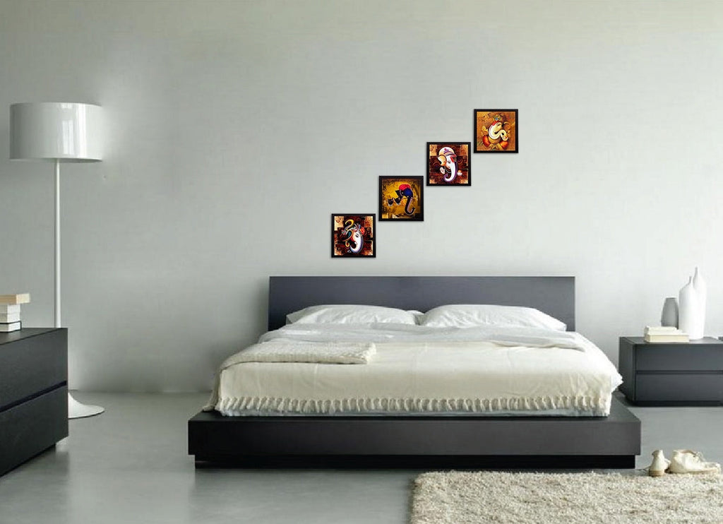 Set Of 4 Lord Ganesha Satin Matt Texture UV Art Painting Kafalo