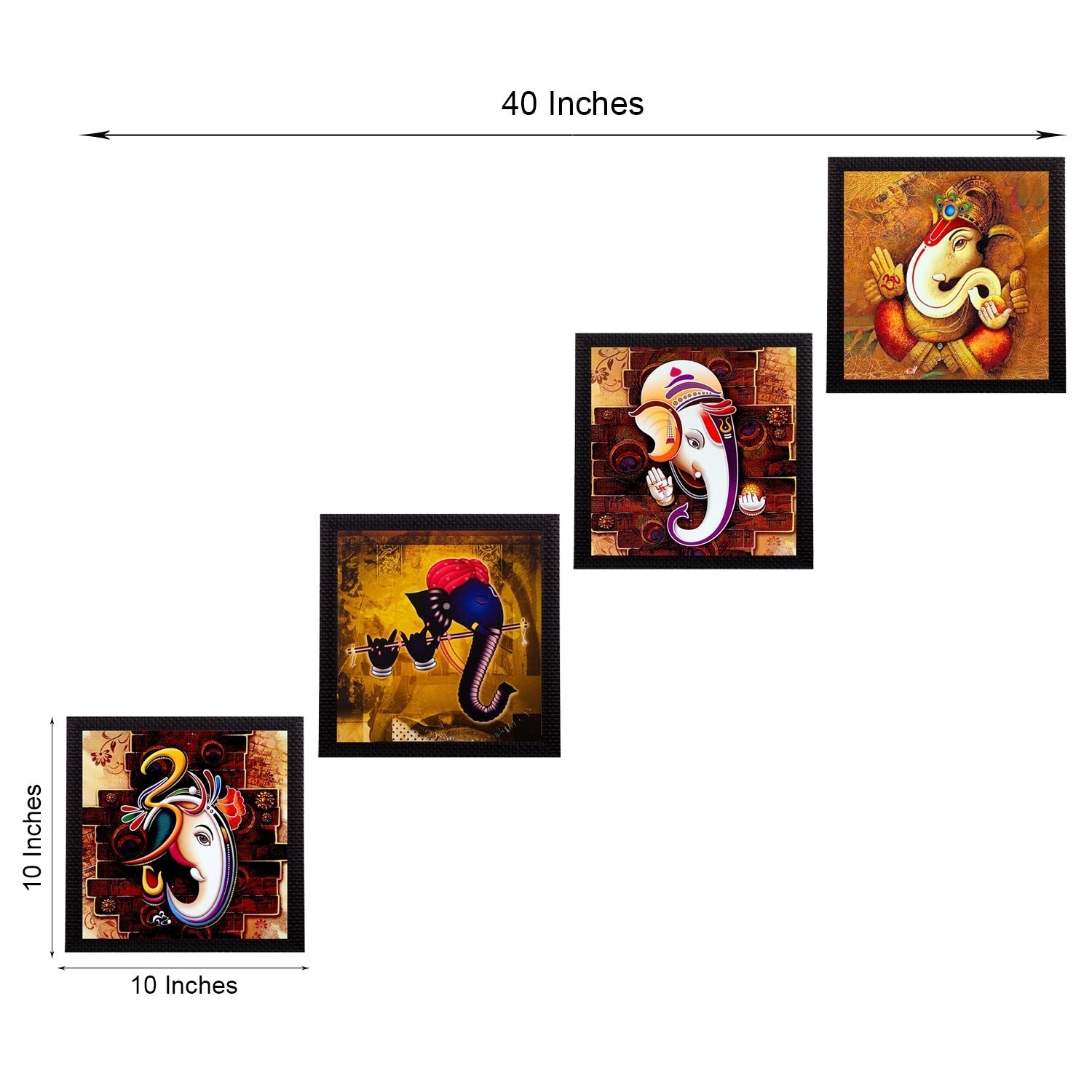 Set Of 4 Lord Ganesha Satin Matt Texture UV Art Painting Kafalo