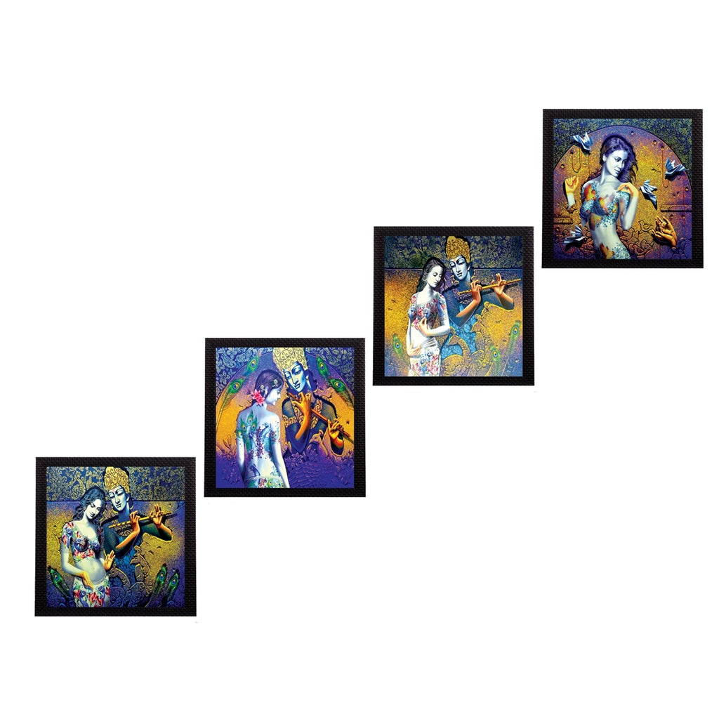 Set Of 4 Abstract Radha Krishna Satin Matt Texture UV Art Painting Kafalo