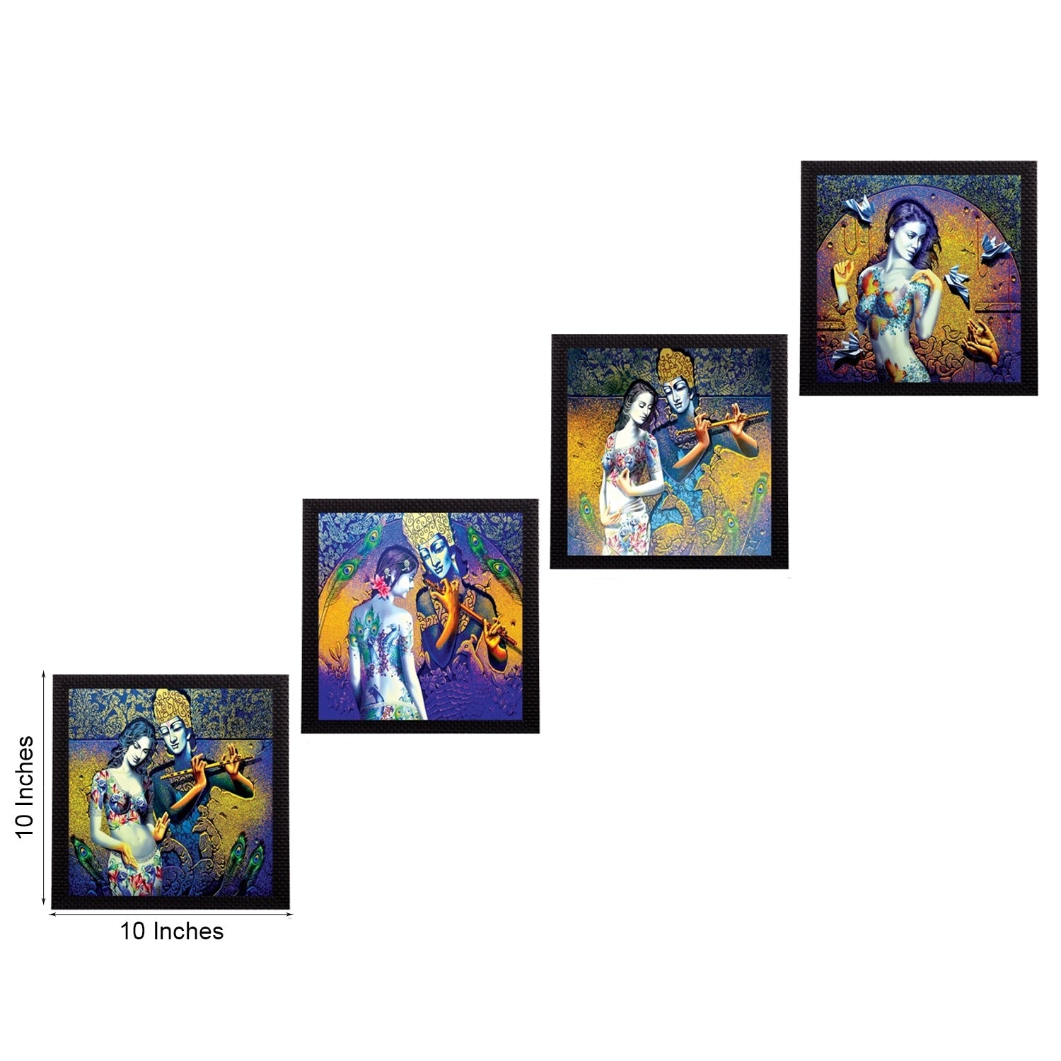 Set Of 4 Abstract Radha Krishna Satin Matt Texture UV Art Painting Kafalo