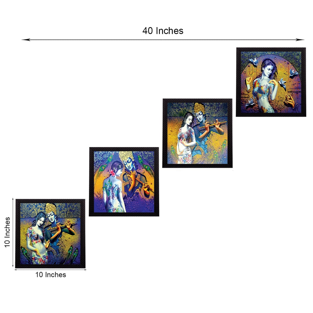 Set Of 4 Abstract Radha Krishna Satin Matt Texture UV Art Painting Kafalo