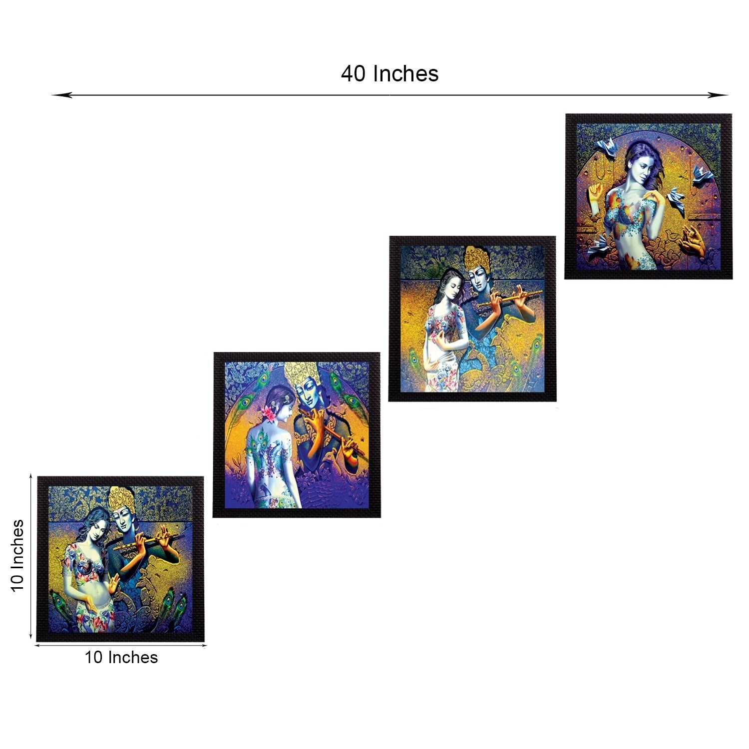 Set Of 4 Abstract Radha Krishna Satin Matt Texture UV Art Painting Kafalo