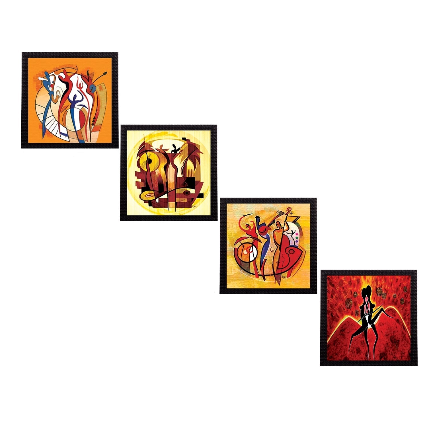 Set Of 4 Abstract Figures Satin Matt Texture UV Art Painting Kafalo