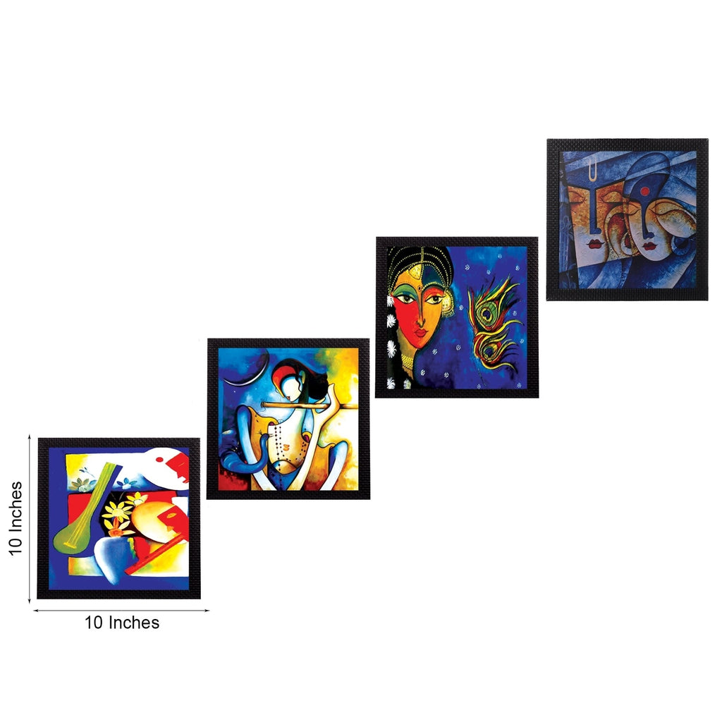 Set Of 4 Abstract Radha Krishna Satin Matt Texture UV Art Painting Kafalo