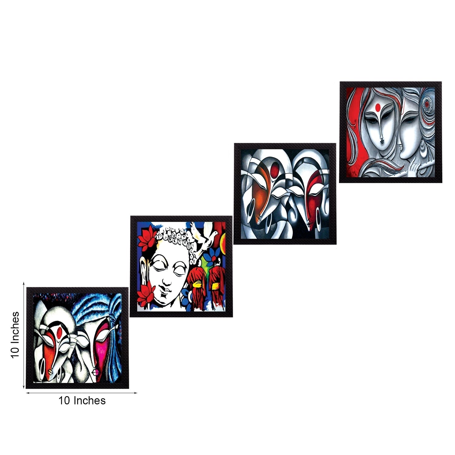 Set Of 4 Abstract Radha Krishna Satin Matt Texture UV Art Painting Kafalo