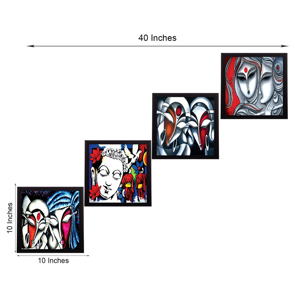 Set Of 4 Abstract Radha Krishna Satin Matt Texture UV Art Painting Kafalo