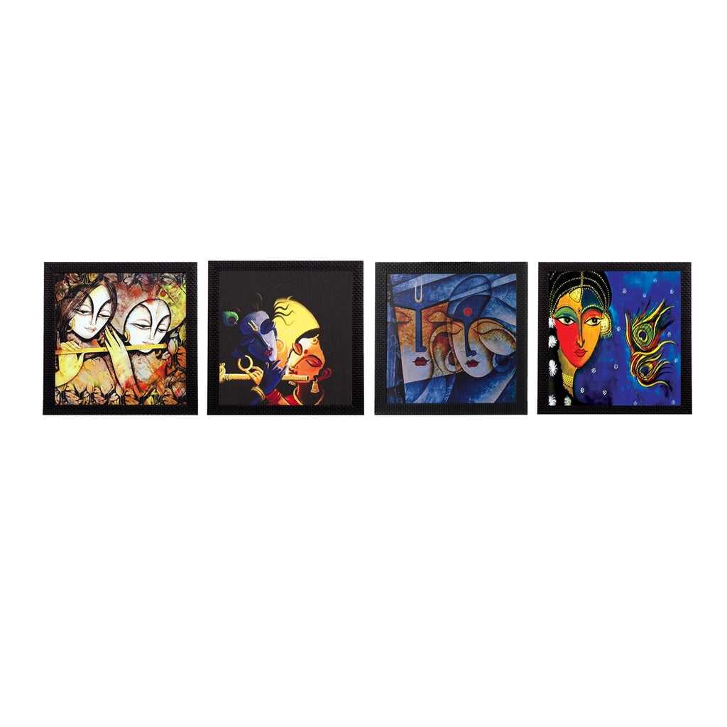 Set Of 4 Abstract Radha Krishna Satin Matt Texture UV Art Painting Kafalo