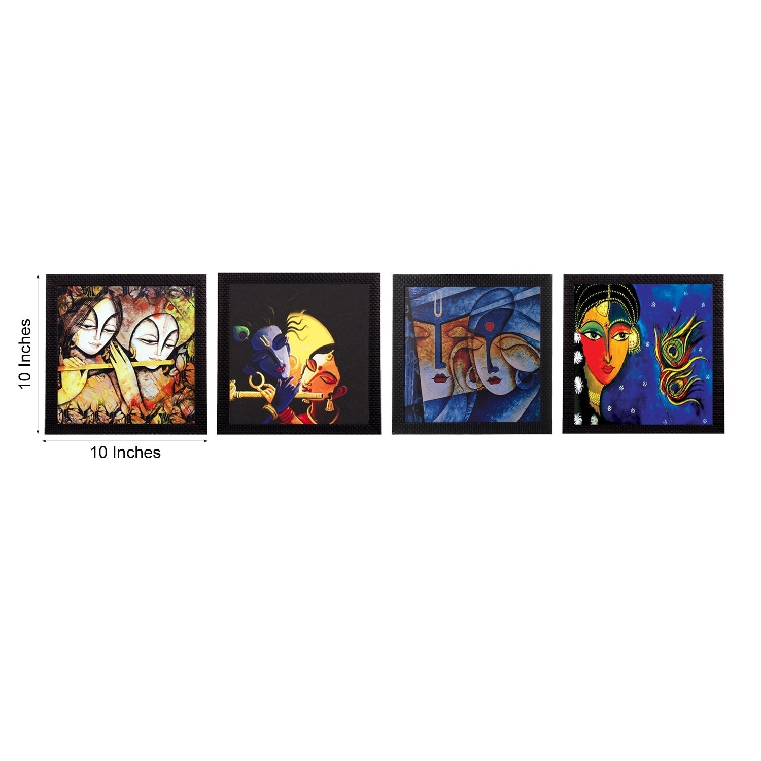 Set Of 4 Abstract Radha Krishna Satin Matt Texture UV Art Painting Kafalo