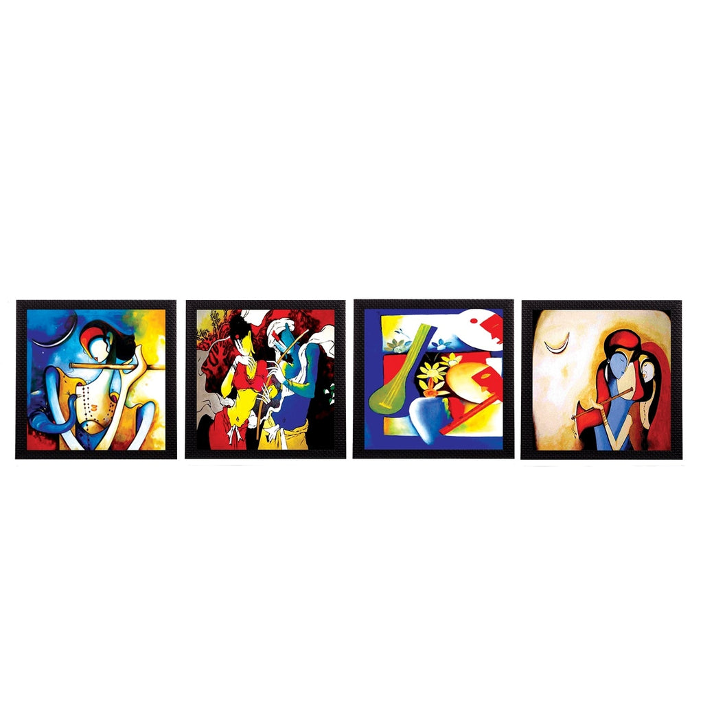Set Of 4 Abstract Radha Krishna Satin Matt Texture UV Art Painting Kafalo