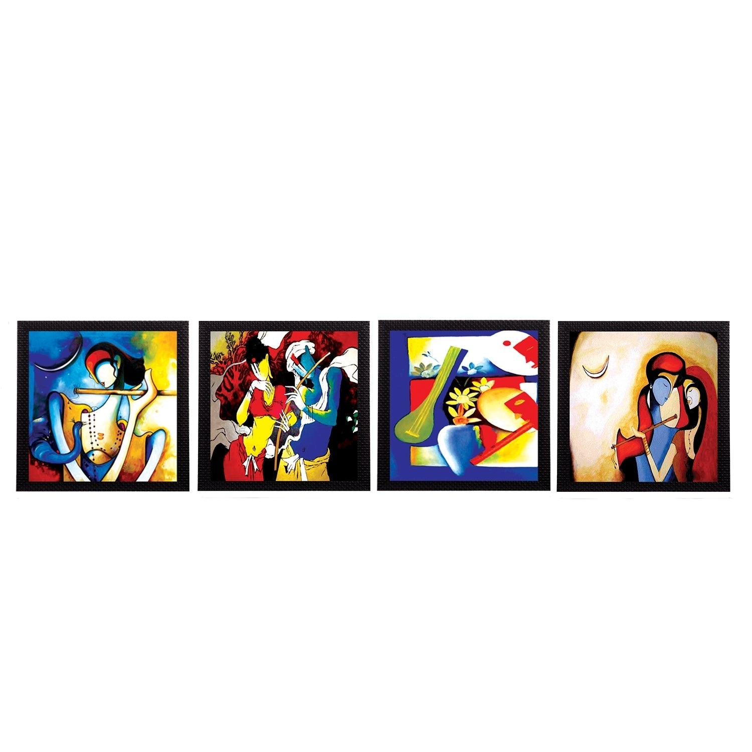 Set Of 4 Abstract Radha Krishna Satin Matt Texture UV Art Painting Kafalo