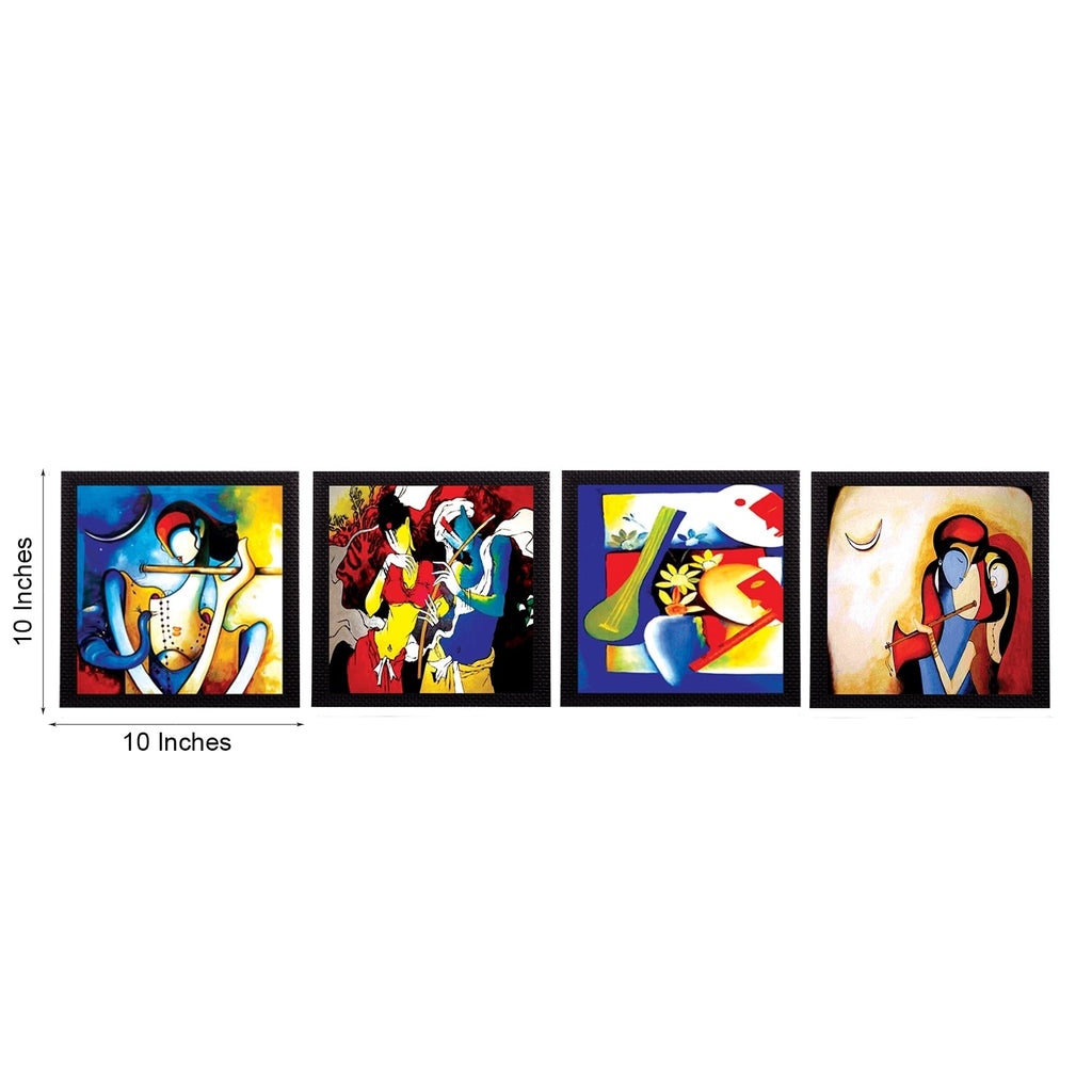 Set Of 4 Abstract Radha Krishna Satin Matt Texture UV Art Painting Kafalo
