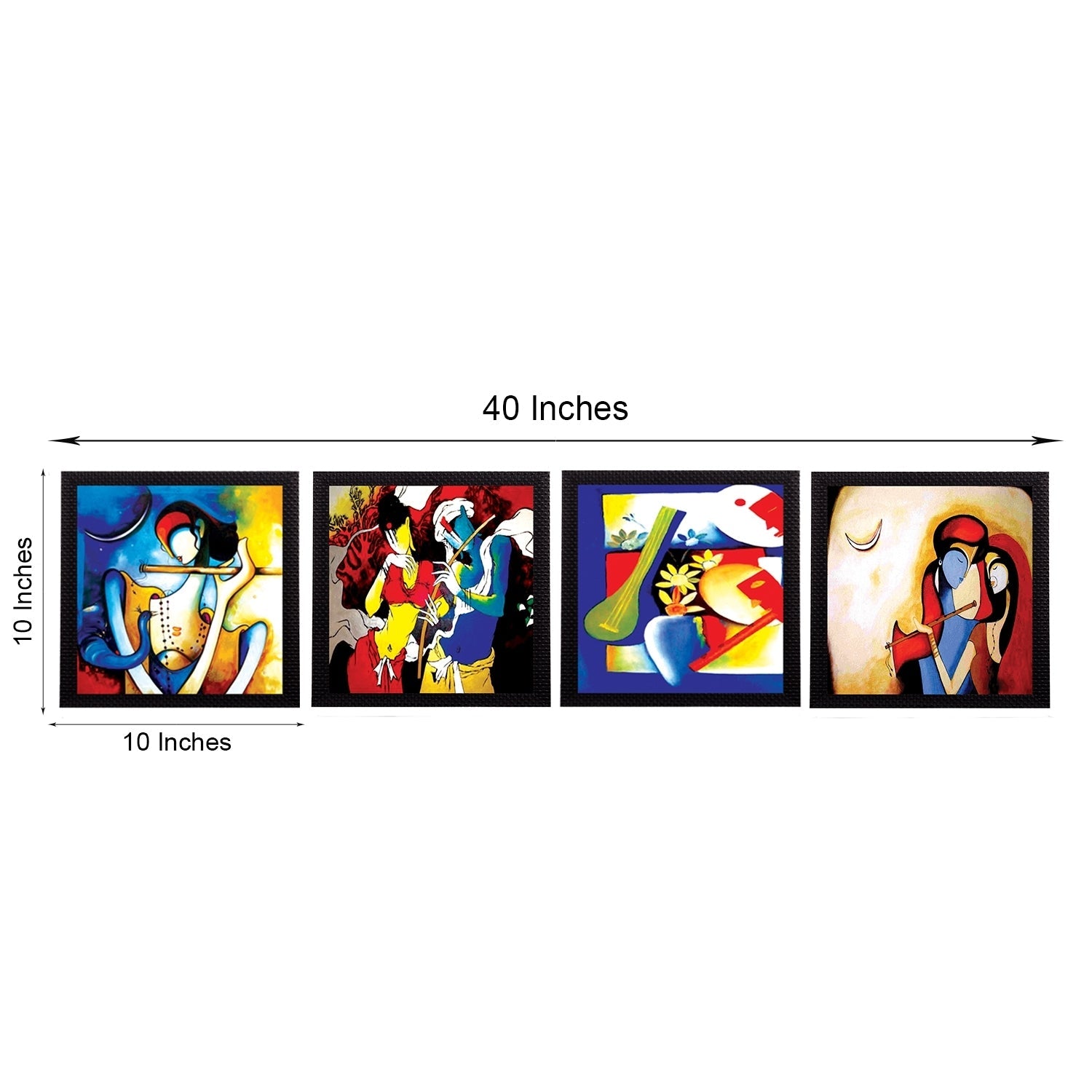 Set Of 4 Abstract Radha Krishna Satin Matt Texture UV Art Painting Kafalo