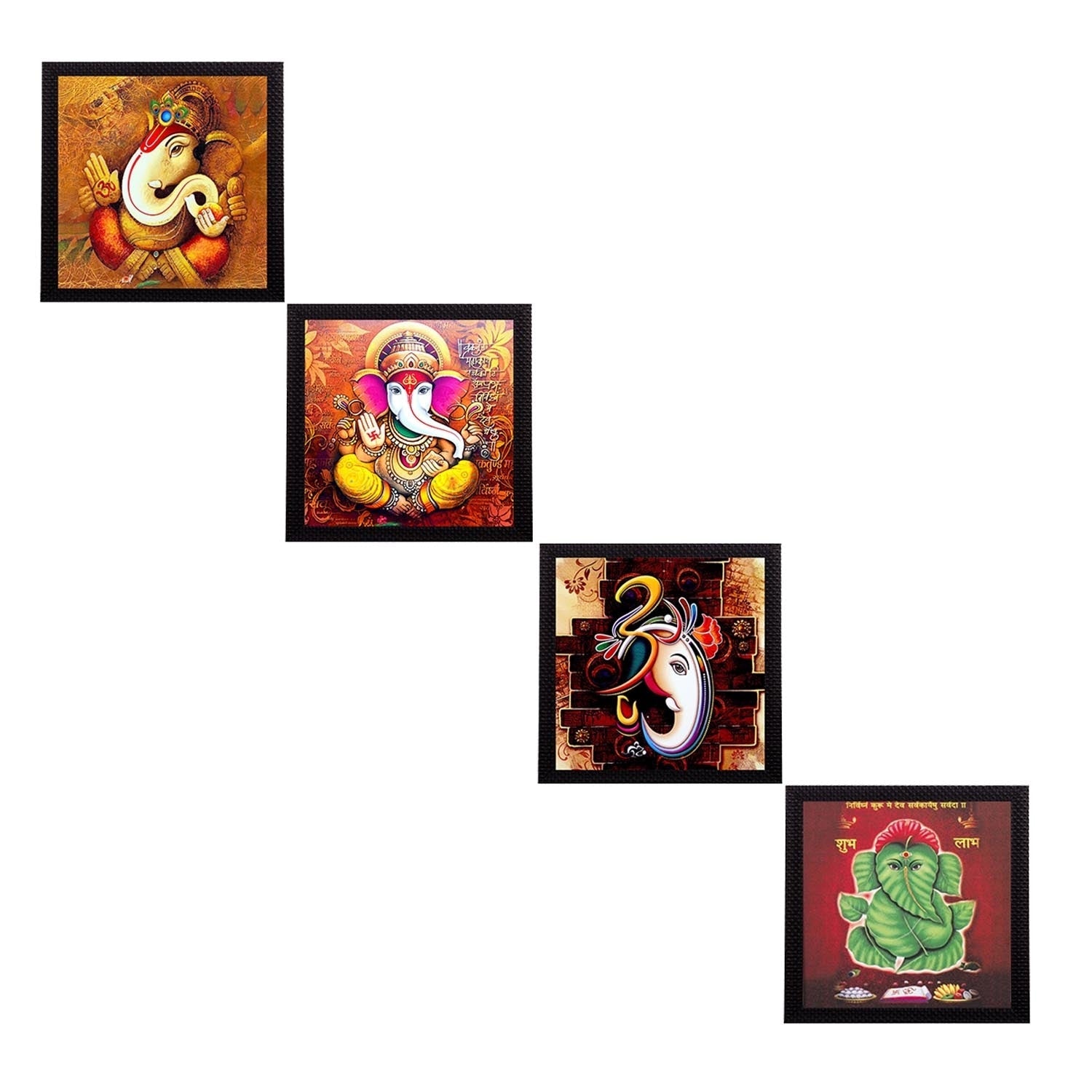 Set Of 4 Lord Ganesha Satin Matt Texture UV Art Painting Kafalo