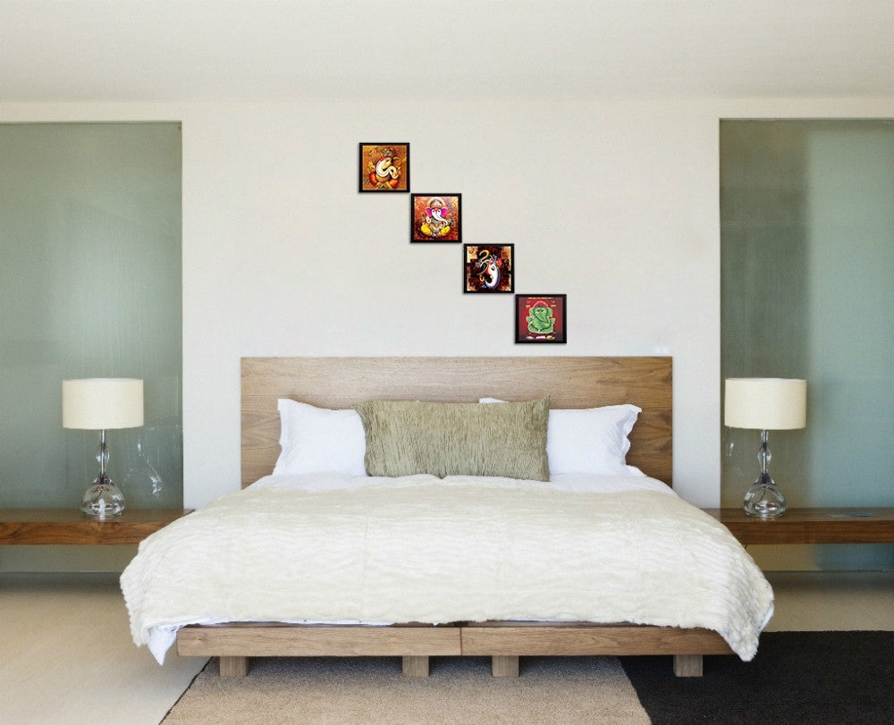 Set Of 4 Lord Ganesha Satin Matt Texture UV Art Painting Kafalo