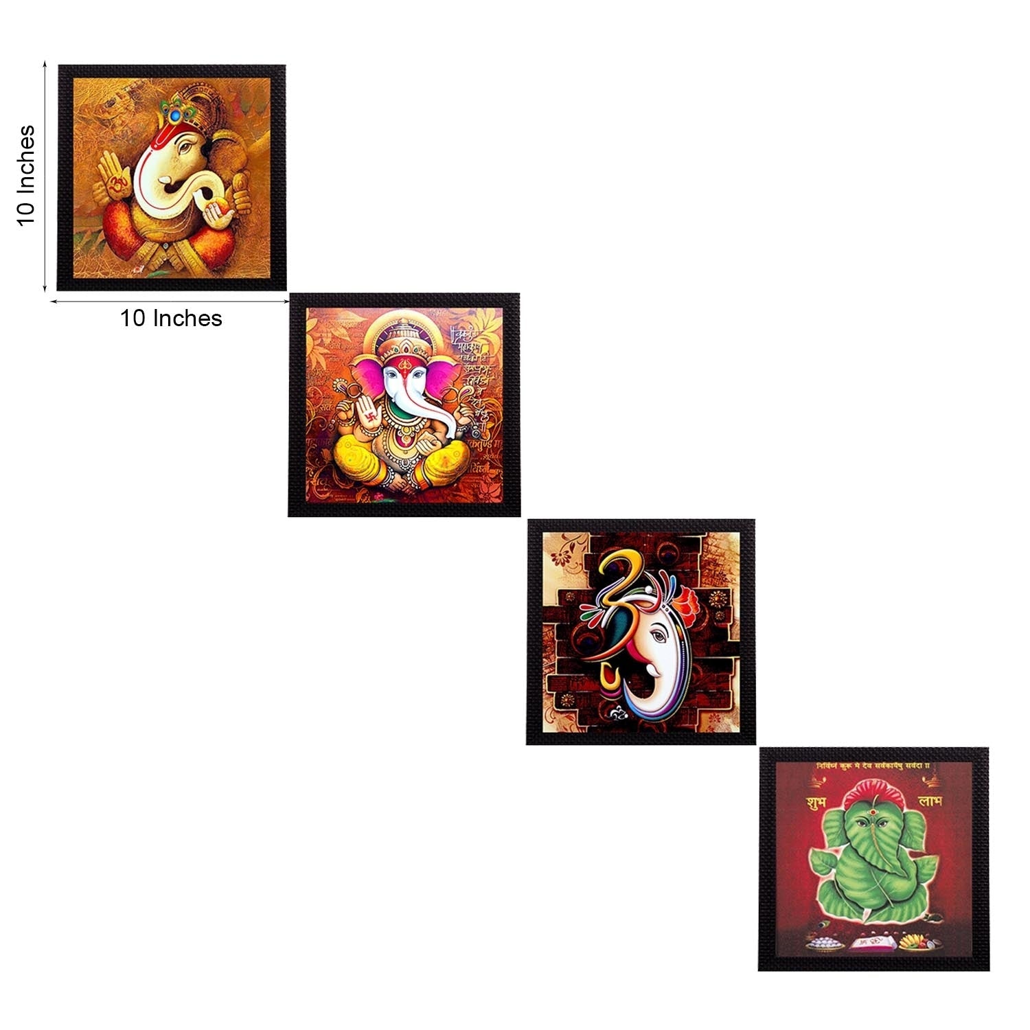 Set Of 4 Lord Ganesha Satin Matt Texture UV Art Painting Kafalo