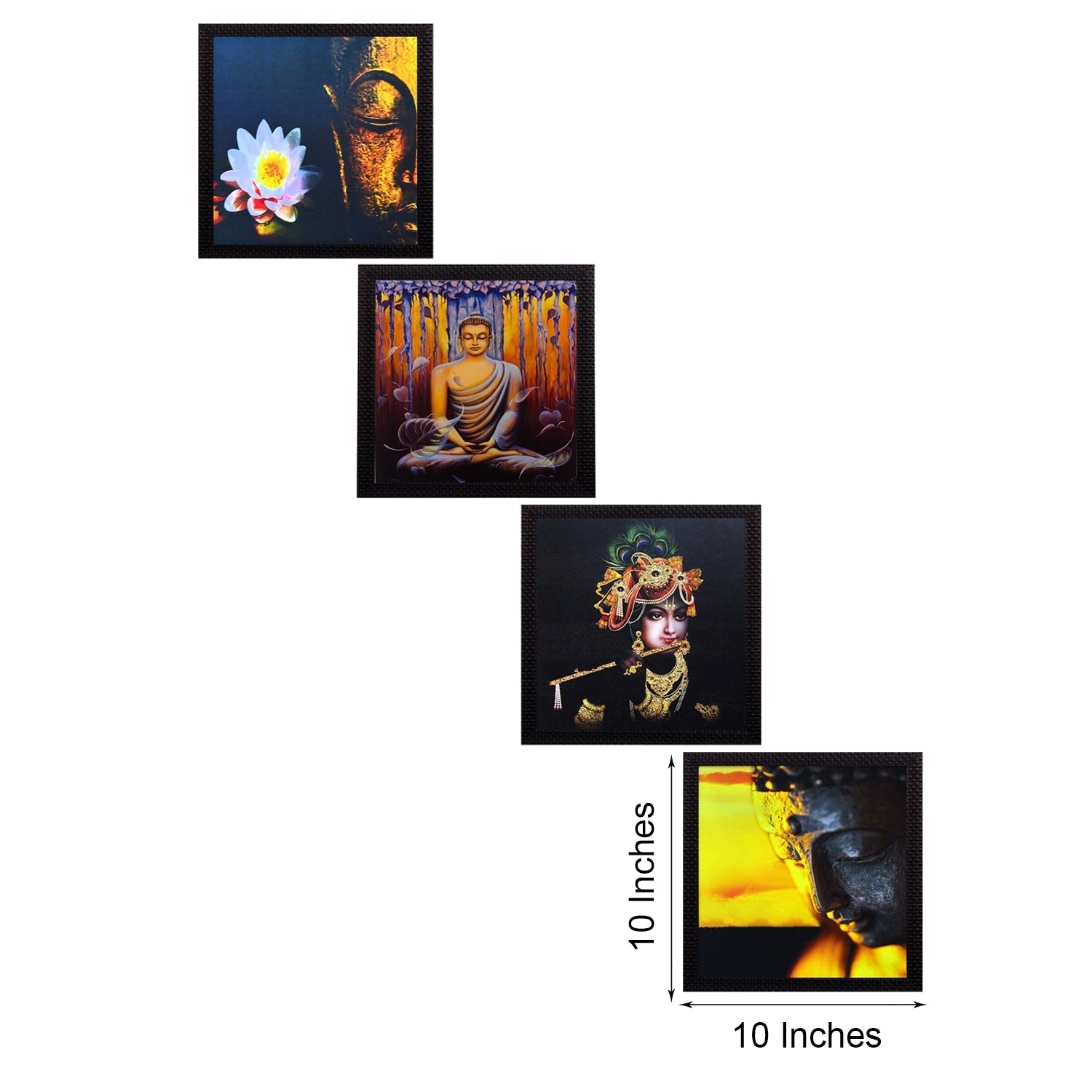 Set Of 4 Krishna and Buddha Satin Matt Texture UV Art Painting Kafalo