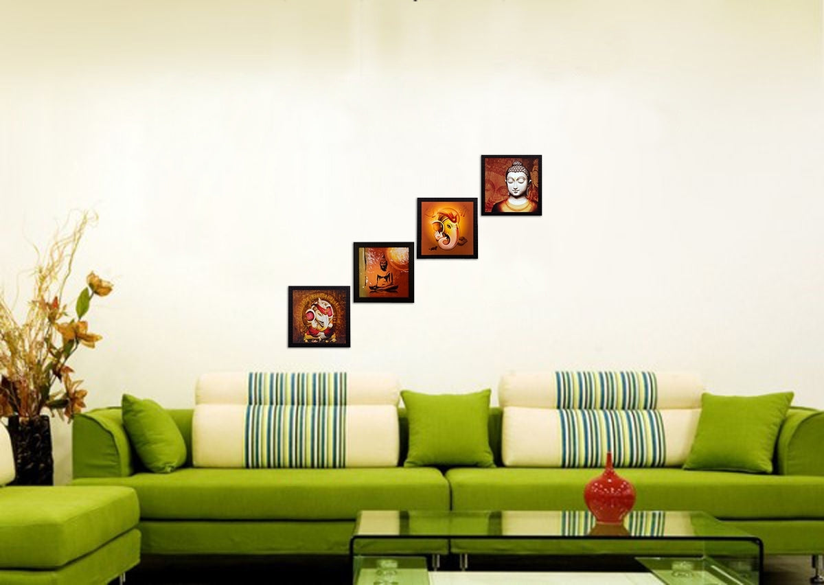 Set Of 4 Ganesha and Buddha Satin Matt Texture UV Art Painting Kafalo