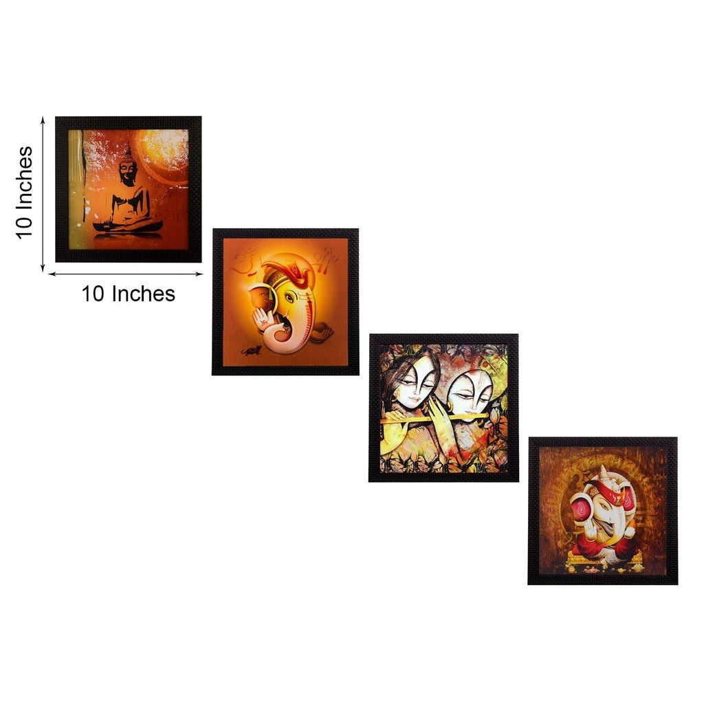 Set Of 4 Radha Krishna, Ganesha and Buddha Satin Matt Texture UV Art Painting Kafalo