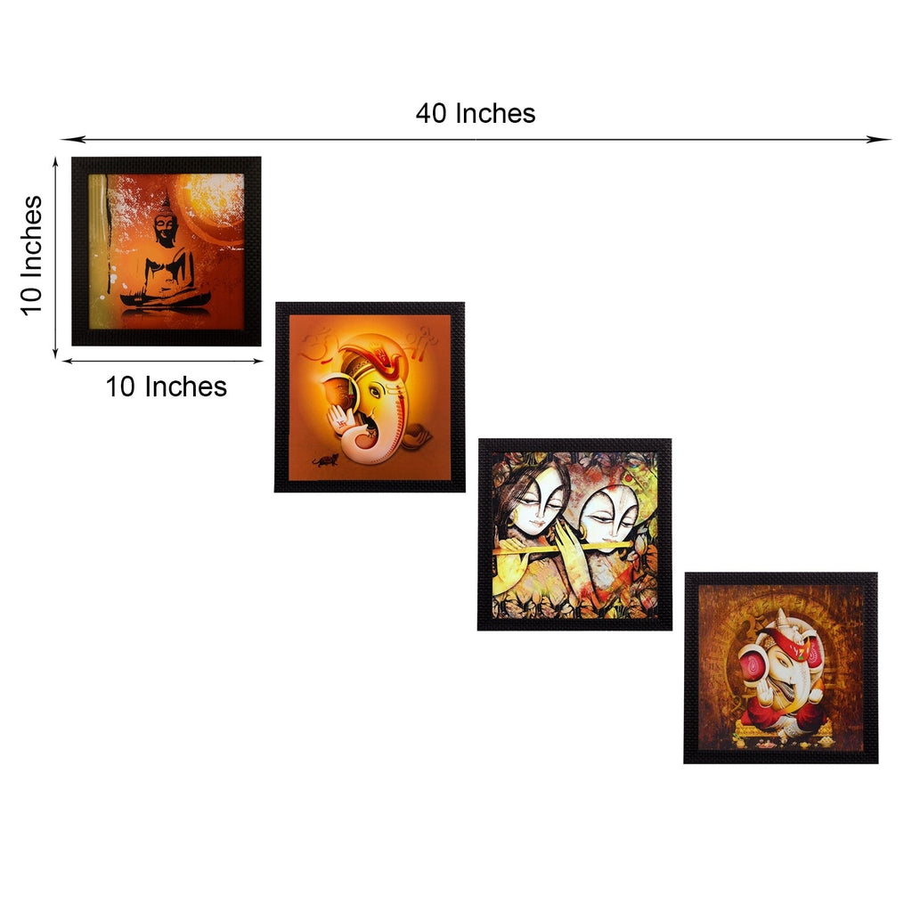 Set Of 4 Radha Krishna, Ganesha and Buddha Satin Matt Texture UV Art Painting Kafalo