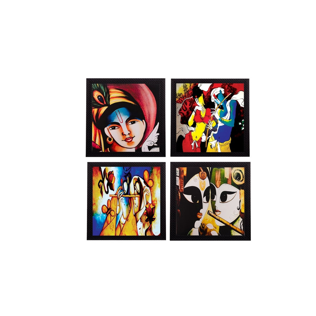 Set Of 4 Radha Krishna Satin Matt Texture UV Art Painting Kafalo