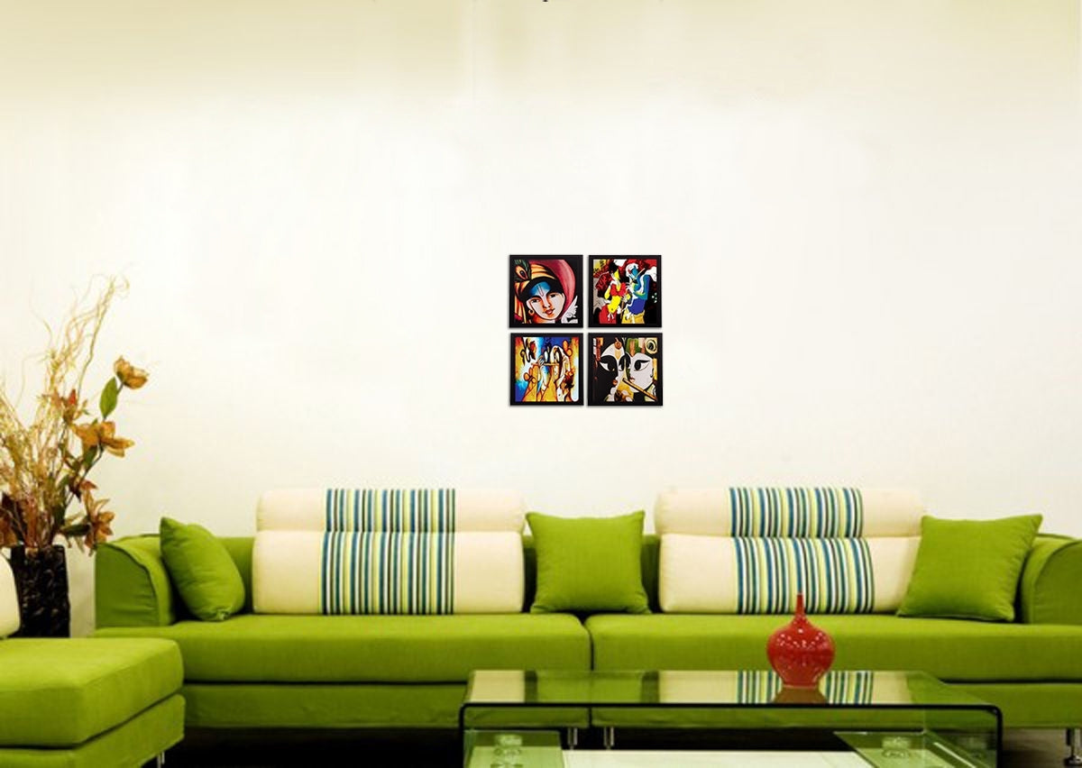 Set Of 4 Radha Krishna Satin Matt Texture UV Art Painting Kafalo