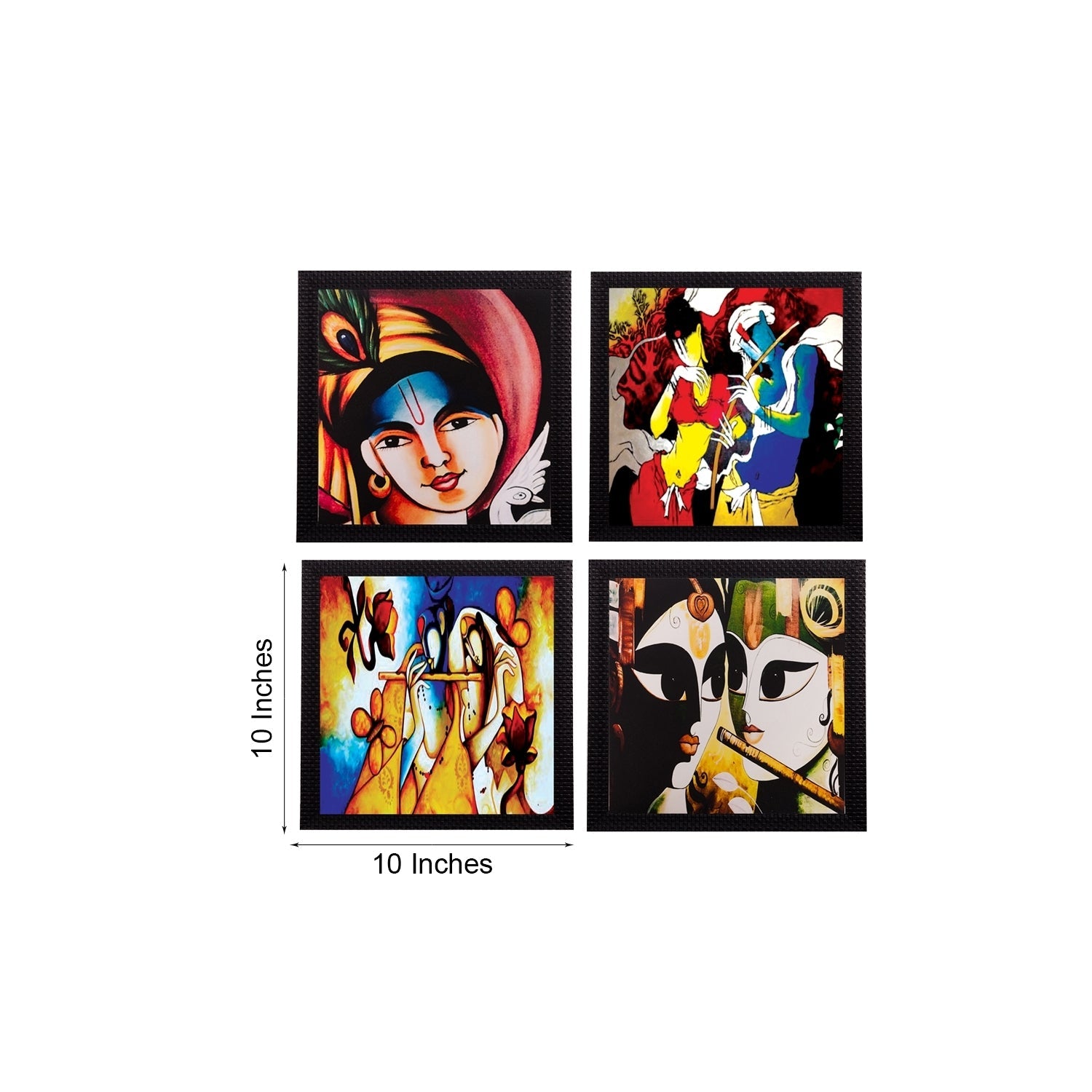 Set Of 4 Radha Krishna Satin Matt Texture UV Art Painting Kafalo
