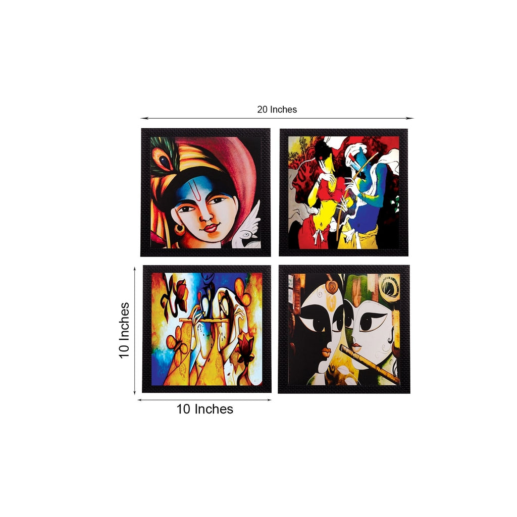 Set Of 4 Radha Krishna Satin Matt Texture UV Art Painting Kafalo