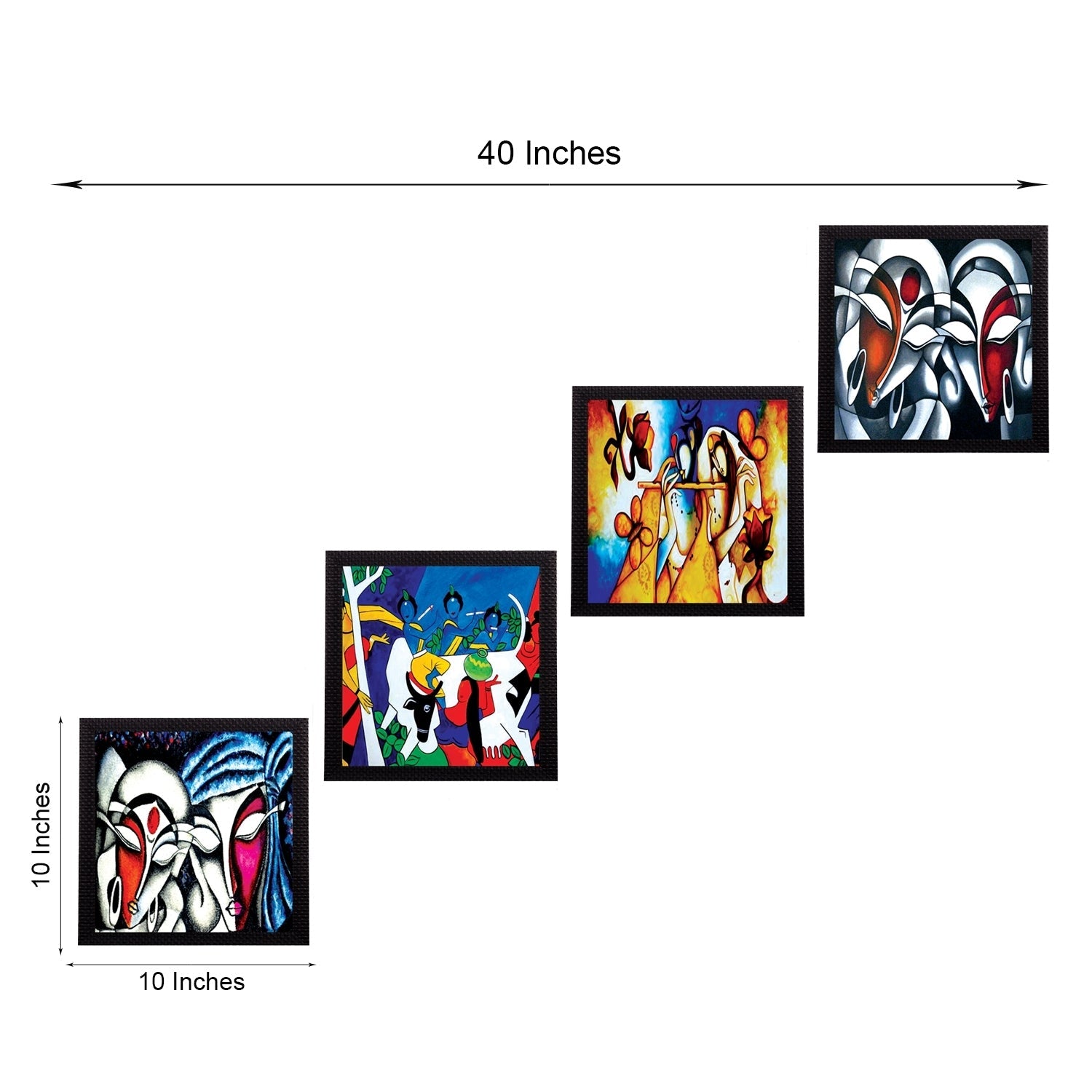 Set Of 4 Abstract Radha Krishna Satin Matt Texture UV Art Painting Kafalo