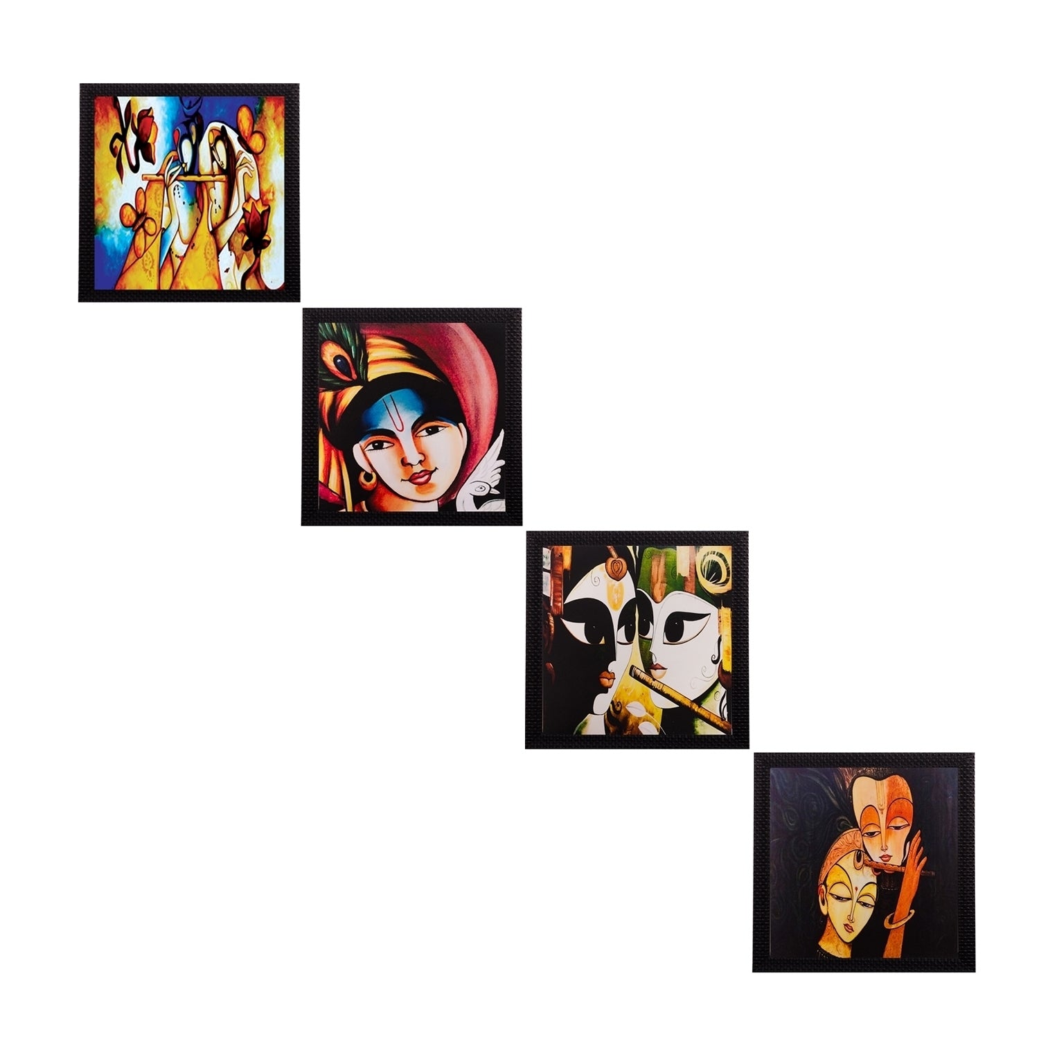 Set Of 4 Radha Krishna Satin Matt Texture UV Art Painting Kafalo